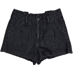 American Eagle Outfitters High Waisted Denim Shorts Black Paper Bag Waist Size 6